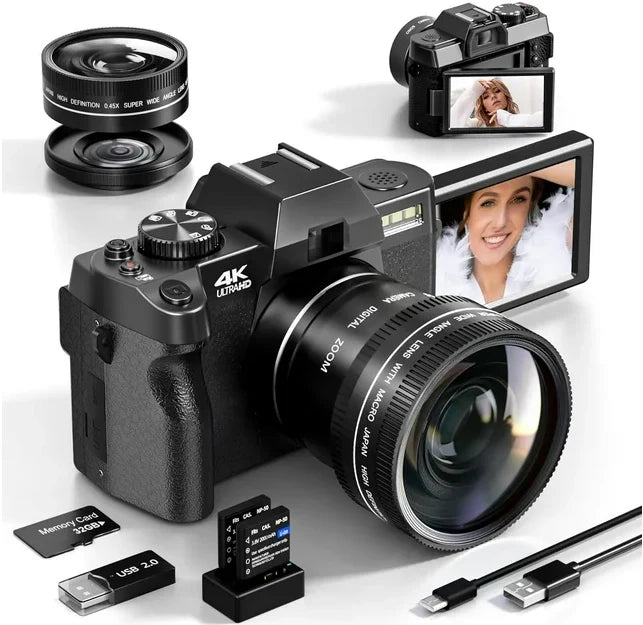 NBD 48MP 4K Vlog Kamerası – WiFi & Döner Ekranlı YouTube İçerik Üretici Kamerası
