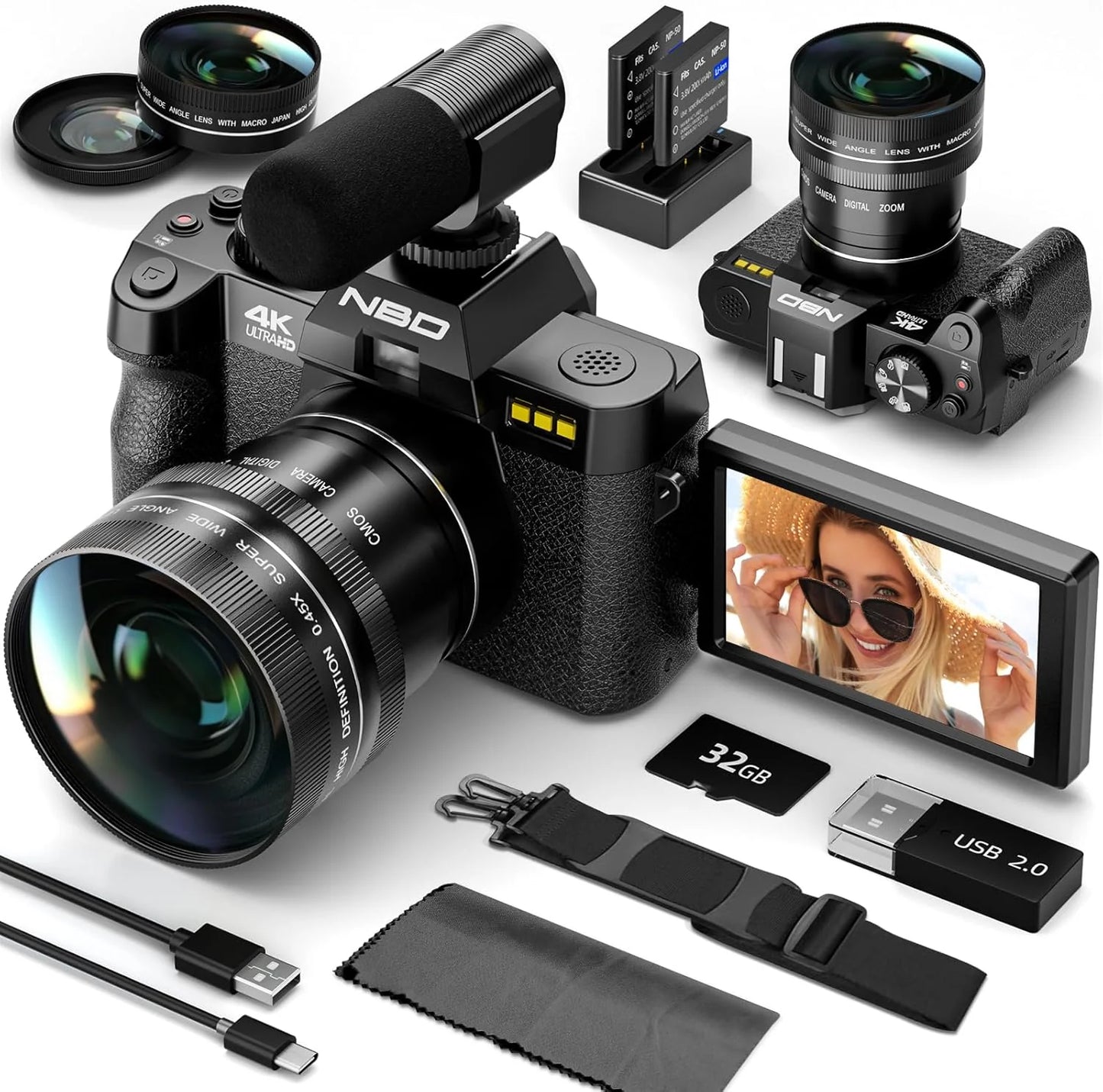 NBD 48MP 4K Vlog Kamerası – WiFi & Döner Ekranlı YouTube İçerik Üretici Kamerası